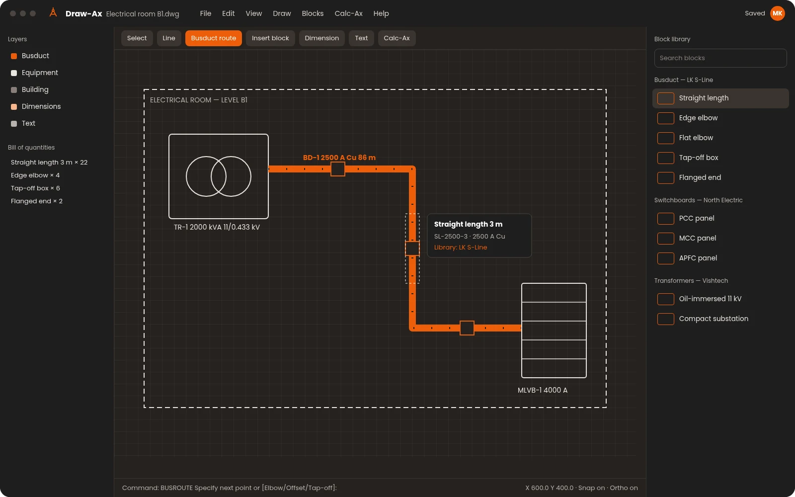 Draw-Ax drawing with busduct route
